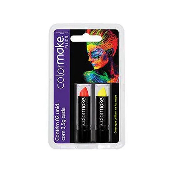 Batom Fluorescente Cartela C/2 Unidades Vermelho/Amarelo 3,5g - 1 unidade - ColorMake - Rizzo Balões