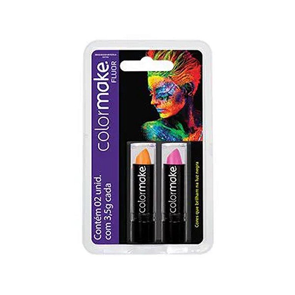 Batom Fluorescente Cartela C/2 Unidades Laranja/ Pink 3,5g - 1 unidade - ColorMake - Rizzo Balões