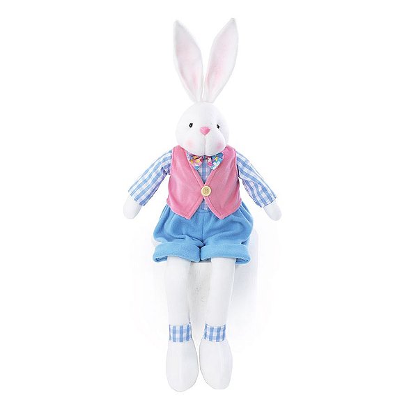 Coelho Decorativo Sentado Colete Rosa/Azul G - 1 unidade - Cromus - Rizzo