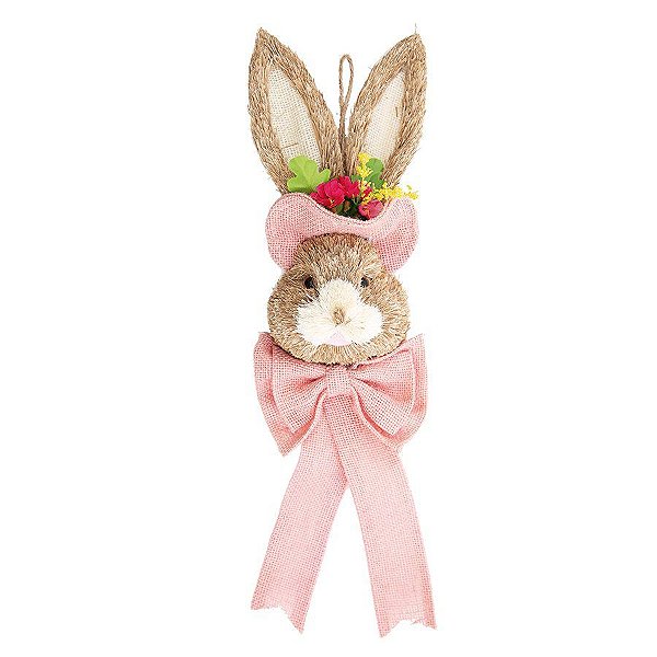 Enfeite Para Pendurar Cabeça de Coelho com Chapéu Rosa P - 1 unidade - Cromus - Rizzo
