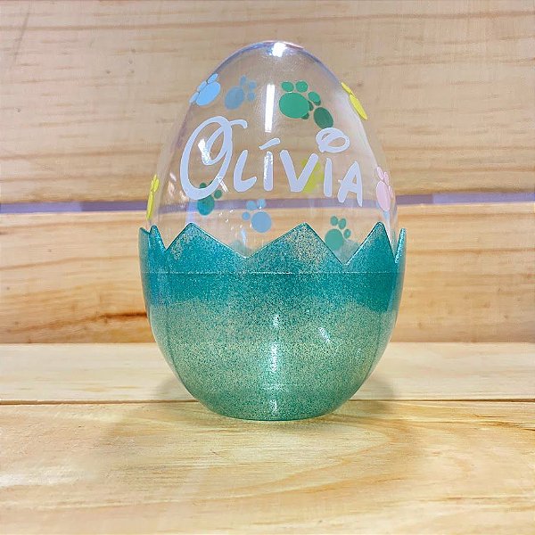 Ovo Acrílico Personalizado Patas de Coelho Base Glitter Azul P - 01 unidade - Rizzo Balões