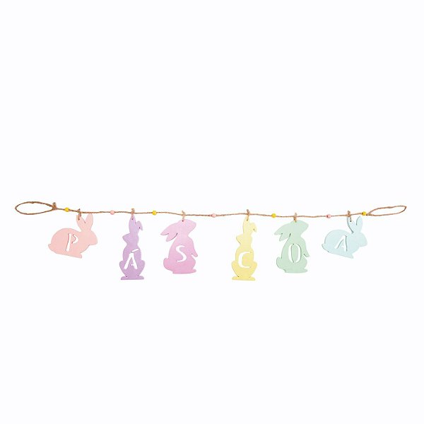 Cordão Decorativo para Pendurar Coelhinhos Páscoa - 16cm x 95cm x  - 1 unidade - Cromus Páscoa -