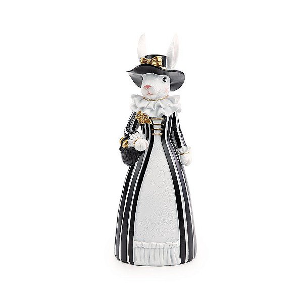 Coelha Decorativa de Resina com Vestido Vitoriano - Black Label (preto/branco) - 1 unidade - Cromus