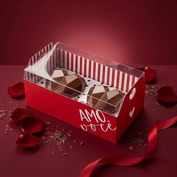 Caixote para 2 Corações Lapidados de 40 g - Tanto Amor - 6 Unidades - Cromus - Rizzo
