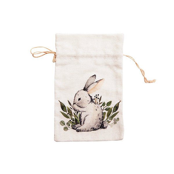 Saquinho de Tecido Branco com Coelho P - 1 unidade - Cromus - Rizzo