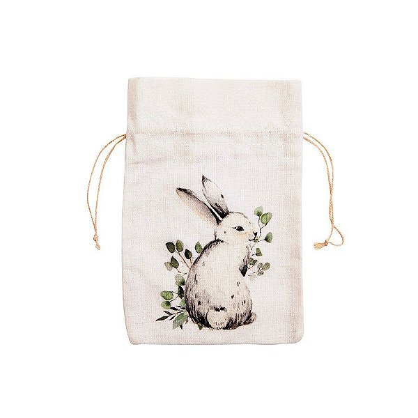 Saquinho de Tecido Branco com Coelho G - 1 unidade - Cromus - Rizzo