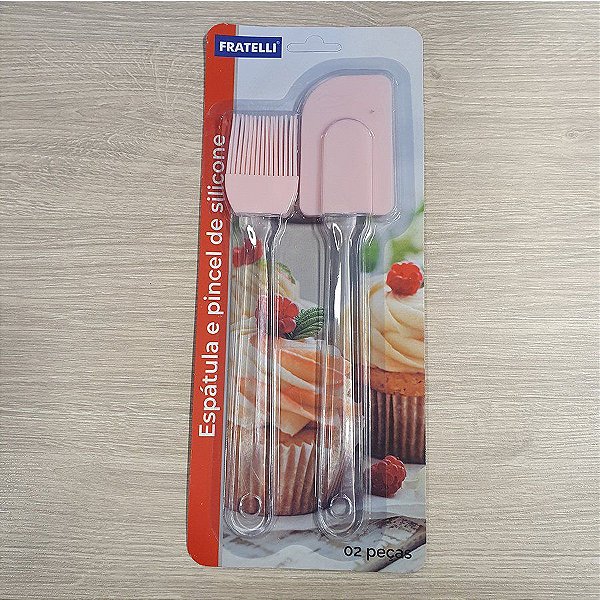 Espátula e Pincel de Silicone 2 peças - Rosa - 1 unidade - Fratelli - Rizzo