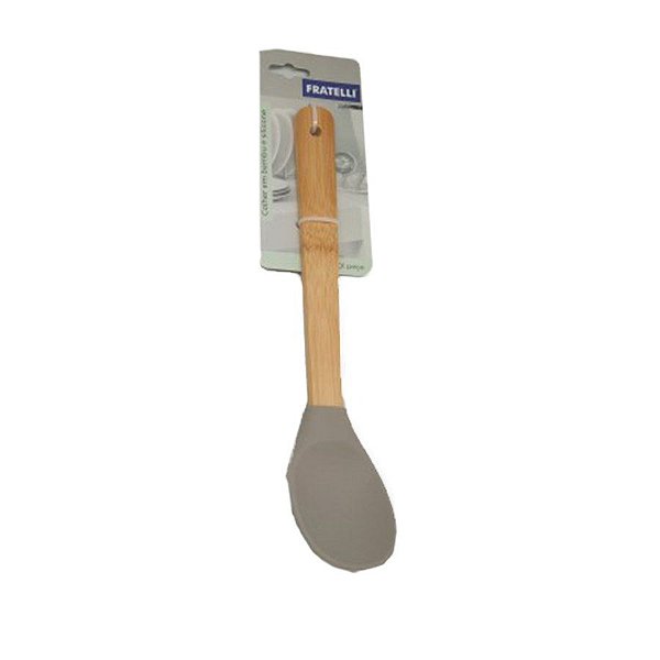 Colher em Silicone com Cabo de Bambu - Cinza - 1 unidade - Fratelli - Rizzo