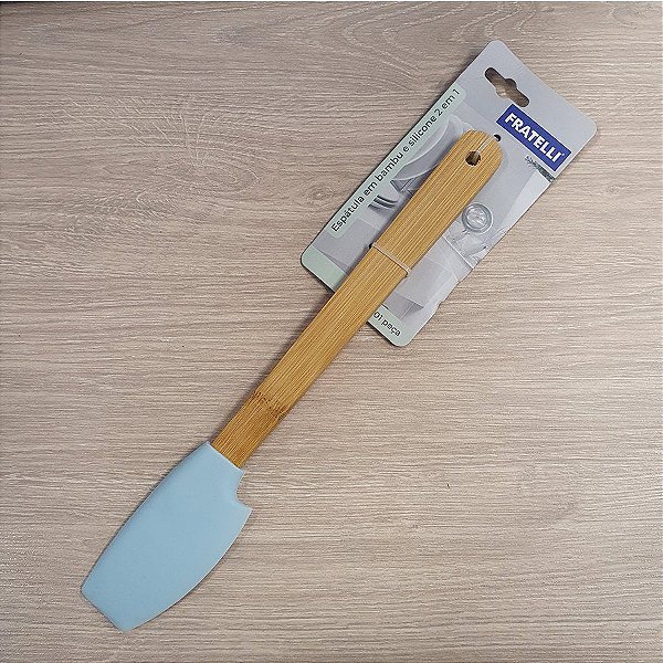 Espátula em Silicone 2 em 1 com Cabo de Bambu - Azul - 1 unidade - Fratelli - Rizzo