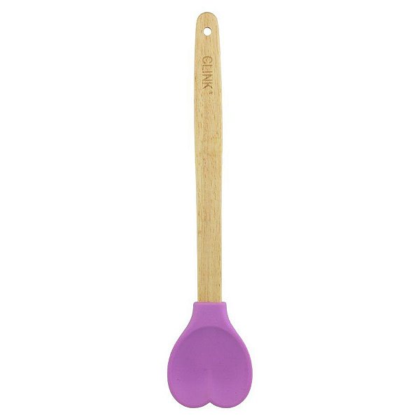Colher Coração de Silicone e Madeira - Roxa - 1 unidade - Clink - Rizzo