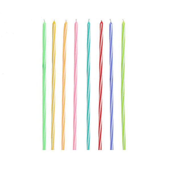Vela Palito Gigante Arco-iris Listrada 15 cm - 1 unidade Pct. c/ 8 unidades - Rizzo