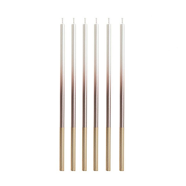 Vela Palito Gigante Dégradé Pérola com Rose Gold 15 cm - 1 unidade Pct. c/ 6 unidades - Rizzo