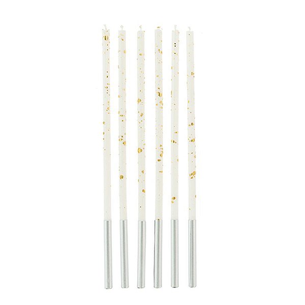 Vela Palito Gigante Branca com Dourado 17 cm - 1 unidade Pct. c/ 6 unidades - Rizzo