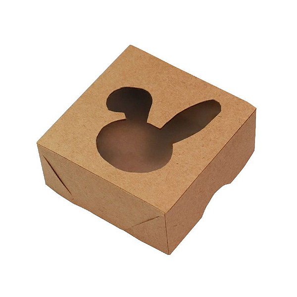 Caixa Quadrada 8x8cm Visor Coelho Rosto com Orelha Caída Kraft - 10 unidades - Crystal - Rizzo