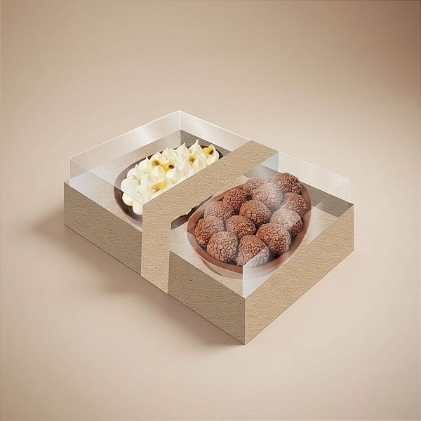 Caixa Dois Ovos de Colher M 250g Kraft Tampa Transparente - 03 Unidades - Festcolor - Rizzo