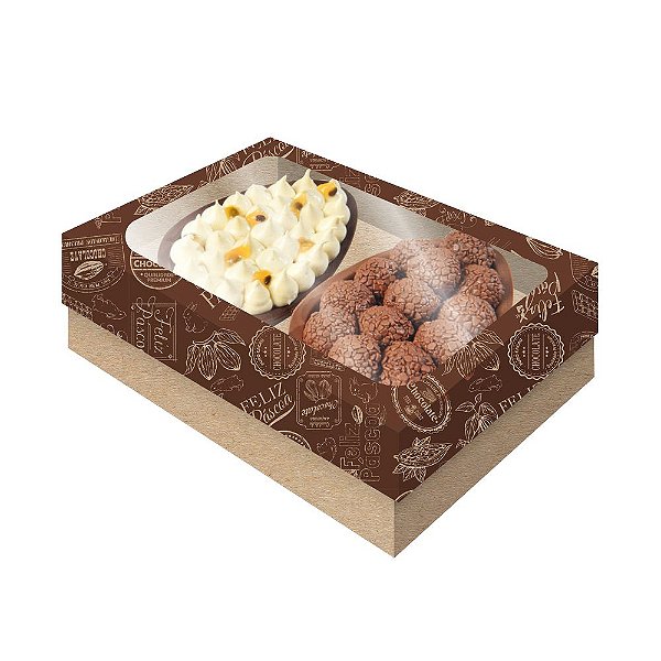 Caixa Dois Ovos de Colher M 250g Kraft Cacau Tampa com Visor - 03 Unidades - Festcolor - Rizzo