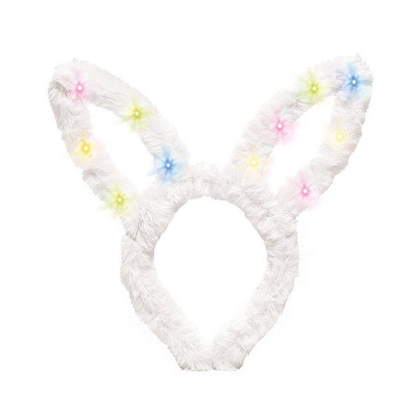 Tiara Orelhas de Coelho de Páscoa Branca com LED - 1 unidade - Cromus -