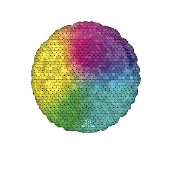 Balão Metalizado Redondo Paetê Rainbow - 17'' (43cm) - 1 unidade - Cromus - Rizzo