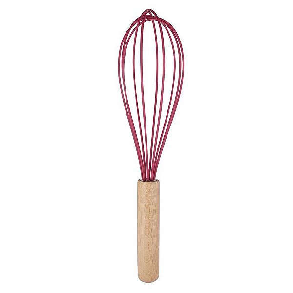 Fouet de Silicone com Cabo de Madeira 26 cm - Vermelho Escarlate - 1 unidade - Wellmix - Rizzo