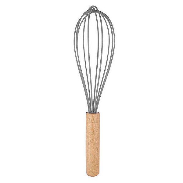 Fouet de Silicone com Cabo de Madeira 26 cm - Grafite - 1 unidade - Wellmix -