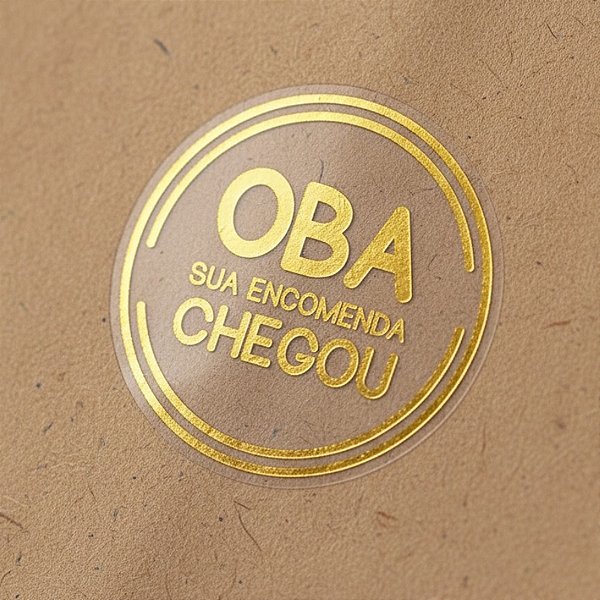 Adesivo "Oba Sua Encomenda Chegou" - Ref.2042 - Hot Stamping - Dourado - 30 unidades - Stickr - Rizzo