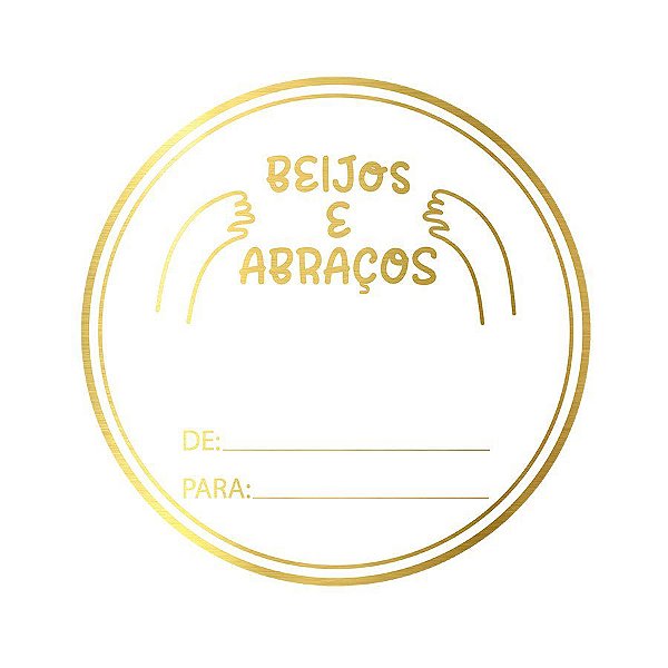 Adesivo "Beijos e Abraços" - Hot Stamping - Dourado - 1 unidade Pct. c/ 50 unds. - Stickr - Rizzo