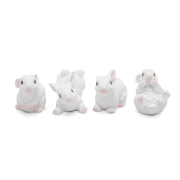 Coelhos Resina Branco - 4 Unidades - Cromus