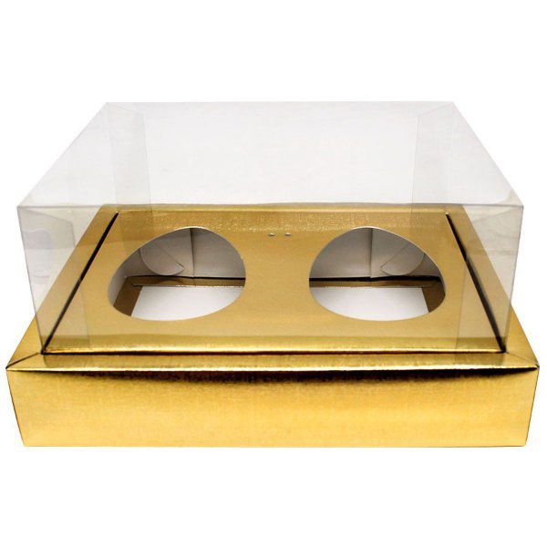 Caixa Ovo de Colher Duplo com Moldura - Meio Ovo de 100g a 150g - Ouro Texturizado - 23 x 19 x 10 cm - 5 un - Assk Rizzo