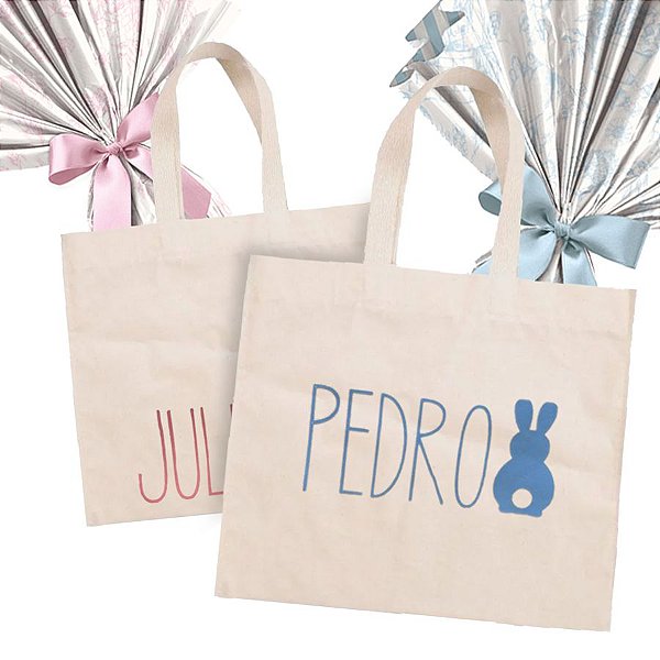 Sacola de Algodão Cru Personalizado Páscoa - 20 x 22 cm - 01 unidade - Rizzo Balões