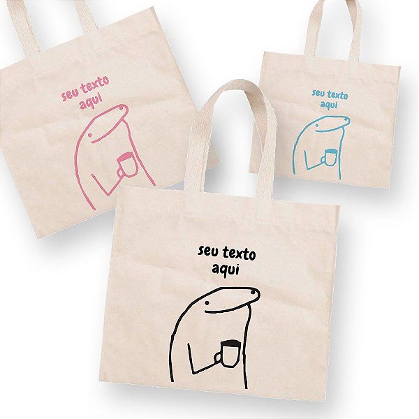 Sacola de Algodão Cru 20x22cm para Presente Personalizado Flork Meme - Bebendo Café - 01 unidade - Rizzo