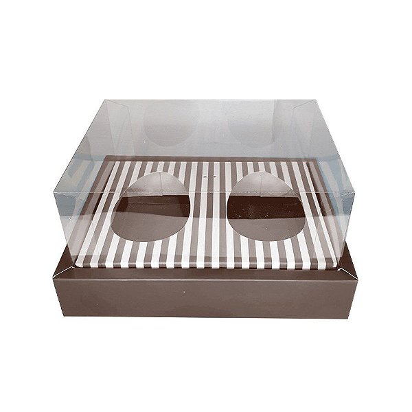 Caixa Ovo de Colher - Dois Meio Ovo de 150g - 19,3cm x 15,5cm x 9,8cm - Listrado Marrom - 5 unidades - Assk - Rizzo