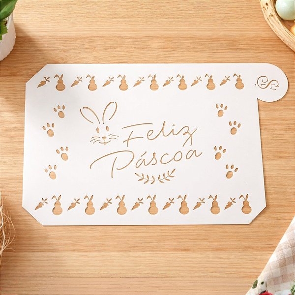 Stencil Lavável para Bolo - Tema Páscoa "Feliz Páscoa" - Sonho Fino - Rizzo