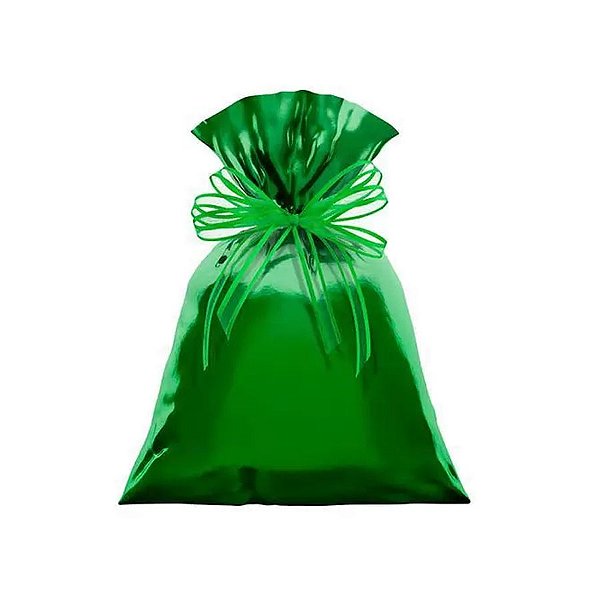 Saco Presente 15x22cm - Verde Metalizado  - 50 unidades - Regina - Rizzo Embalagens