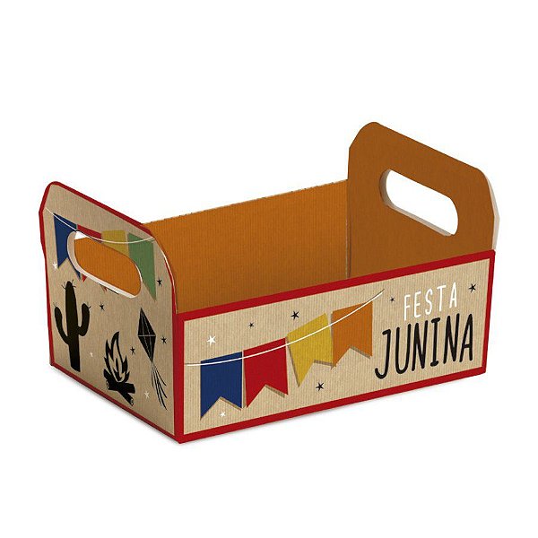 Caixote de Cartão Junina Kraft M - 1 Unidade - 22cmX15cmX8cm - Cromus - Rizzo Balões