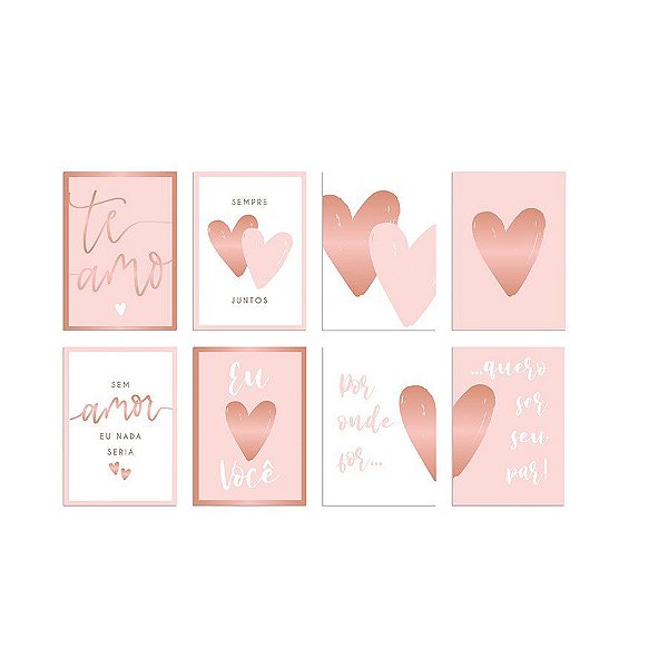 Cartaz Decorativo Romântico Rose Gold Sortidos 8 pcs - 1 unidade - Cromus -