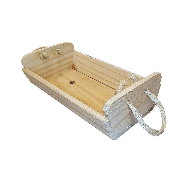 Cesta de Madeira Crua com Alça de Corda - 28,3 cm x 8,4cm x 16,1cm
