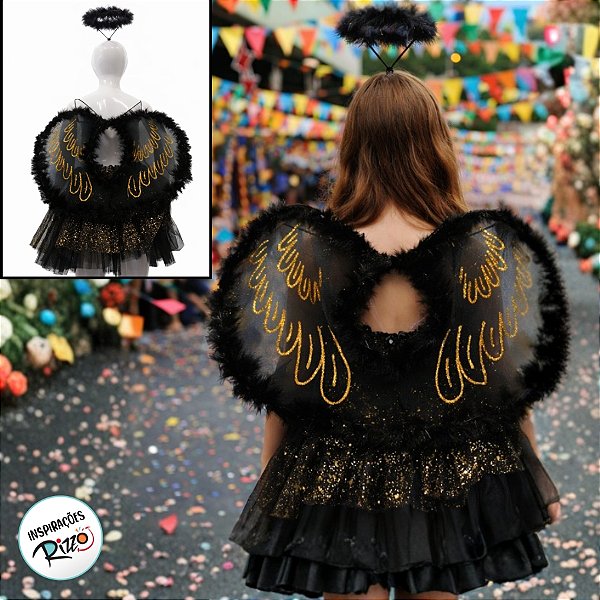 Kit Fantasia Carnaval - Anjo - Preto - Mod:607 - 01 unidade - Rizzo