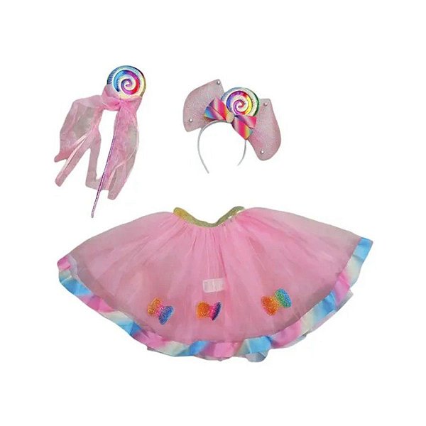 Kit Fantasia Carnaval - Princesa Candy Pirulito - Rosa Bebê - Mod:262- 01 unidade - Rizzo