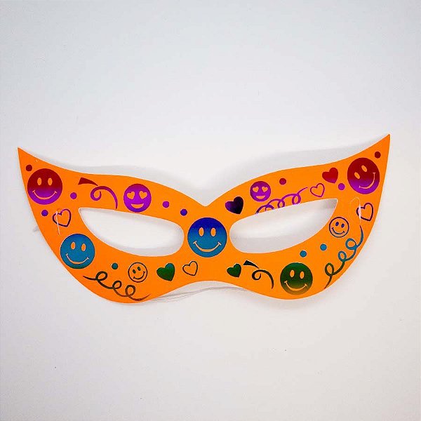 Máscara de Carnaval em Papel - Laranja - Estampa Emoji - Mod 461 - 12 unidades - Rizzo