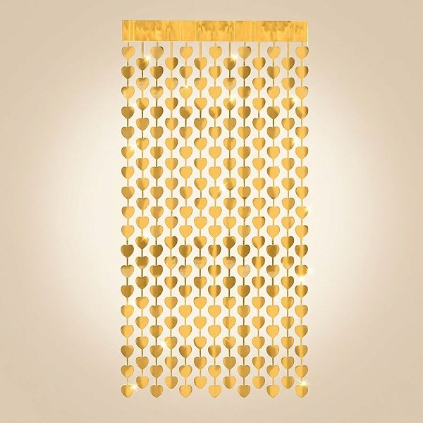 Cortina Decorativa de Coração Dourado Metalizado - 1 Unidade - Rizzo