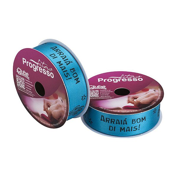 Fita de Cetim "Arraiá Bom Di Mais" - Cor 265 - Azul - 22 mm x 10 m - 1 unidade - Fitas Progresso -
