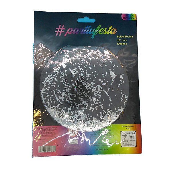 Balão Bubble Transparente com Confete Hexagonal - Prata - 18" 45cm - 01 Unidade - Partiufesta - Rizzo