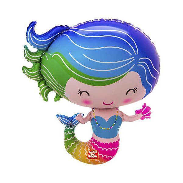 Balão Microfoil Sereia 3D  - 1 unidade - 80cm (31'') - Balões São Roque - Rizzo