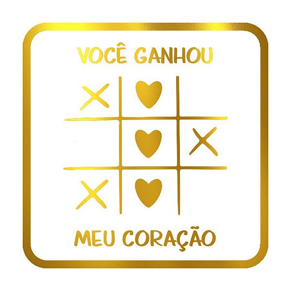 Adesivo - "Você Ganhou Meu Coração" - Ref.2090 - Dourado - 50 unidades - Stickr - Rizzo Balões
