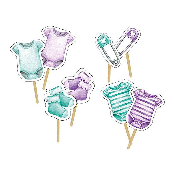 Bandeirinha para Cupcake - Festa Chá Revelação Especial - 8 unidades - Festcolor - Rizzo