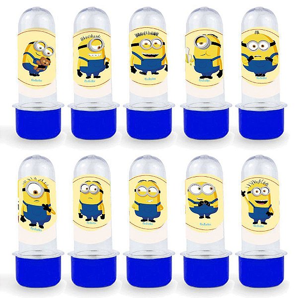 Mini Tubete Lembrancinha Festa Minions 2 - 8cm - 20 unidades - Azul - Rizzo Balões