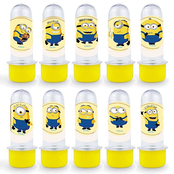 Mini Tubete Lembrancinha Festa Minions 2 - 8cm - 20 unidades - Amarelo - Rizzo Balões