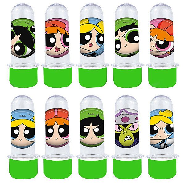 Mini Tubete Lembrancinha Festa Meninas Super Poderosas - 8cm - 20 unidades - Verde - Rizzo Balões