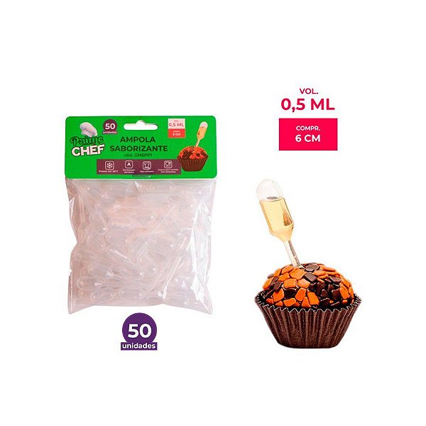 Ampola para Saborizante Cilíndrica - 0,5 mL - 50 unidades - Prime Chef - Rizzo