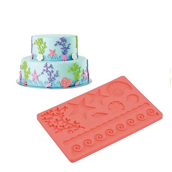 Molde De Silicone Confeitaria - Praia - FT205 - 1 unidade - Silver Plastic - Rizzo